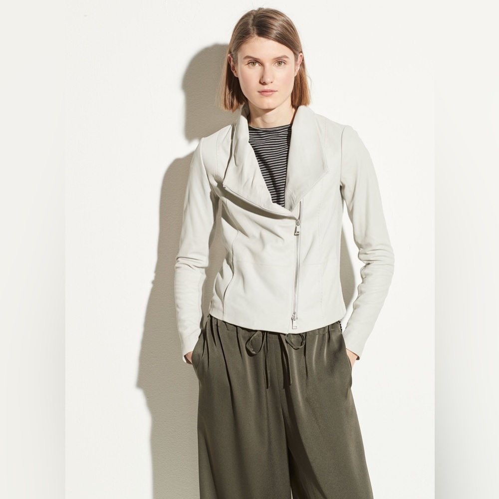 NWT $995 Vince Leather Scuba Jacket Coat in Sierra Silve